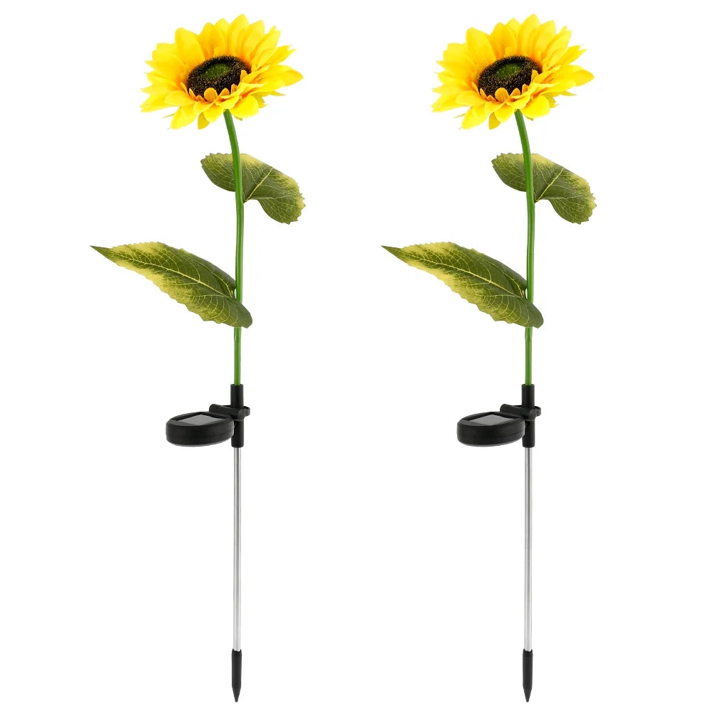 2 Packs Solar Garden Lights LED Outdoor Waterproof Decorative Sunflower Ornaments Stake Lights for Pathway Landscape Lamp Patio Fence Yard Lighting Outdoor Decor