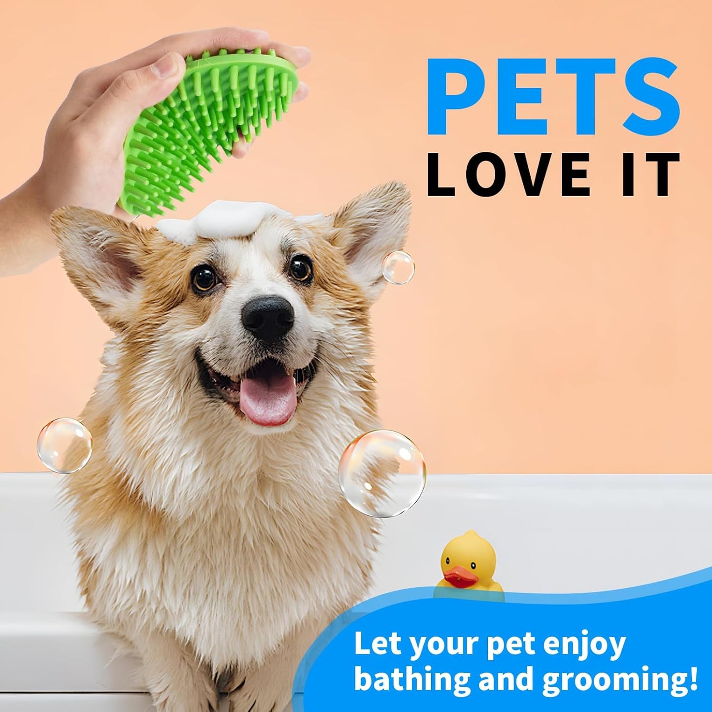 Dog Bath Brush, Green Double-Sided Shampoo Massage Brush, Adjustable Collar Handle for Grooming Short and Long Haired Pets(2Pcs)