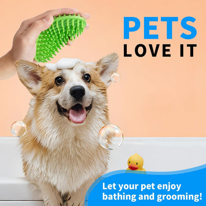 Dog Bath Brush, Green Double-Sided Shampoo Massage Brush, Adjustable Collar Handle for Grooming Short and Long Haired Pets(2Pcs)