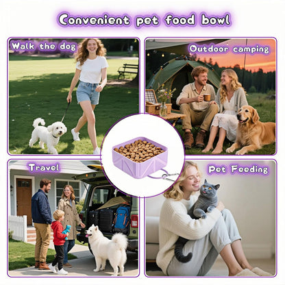 Portable Collapsible Silicone Dog Bowl, 12Oz(350Ml) Foldable Pet Travel Water & Food Dish with Carabiner for Hiking, Camping. Leakproof, Portable Food & Water Container for Dogs & Cats, Purple