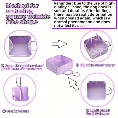 Portable Collapsible Silicone Dog Bowl, 12Oz(350Ml) Foldable Pet Travel Water & Food Dish with Carabiner for Hiking, Camping. Leakproof, Portable Food & Water Container for Dogs & Cats, Purple