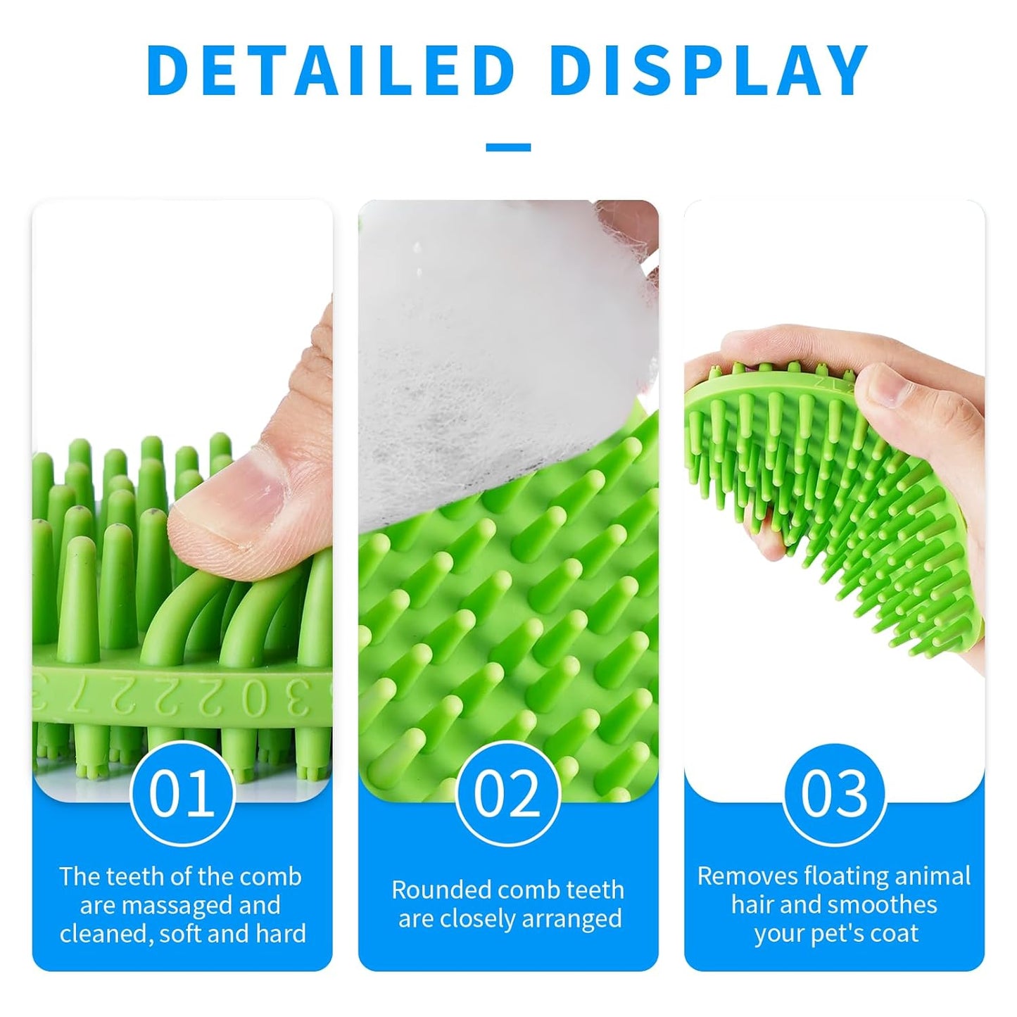 Dog Bath Brush, Green Double-Sided Shampoo Massage Brush, Adjustable Collar Handle for Grooming Short and Long Haired Pets(2Pcs)