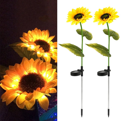 2 Packs Solar Garden Lights LED Outdoor Waterproof Decorative Sunflower Ornaments Stake Lights for Pathway Landscape Lamp Patio Fence Yard Lighting Outdoor Decor