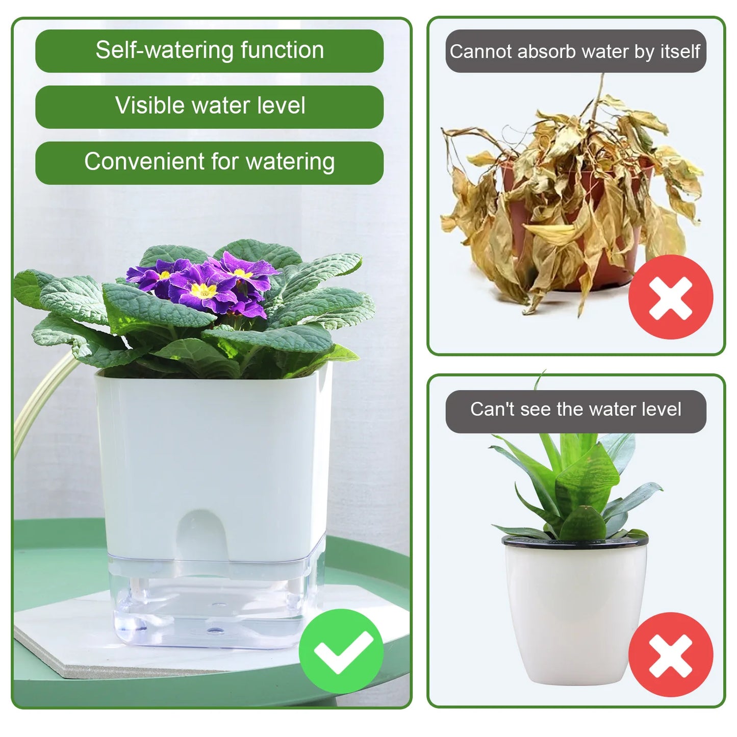Self Watering Pot Double-Deck Magnetic Plastic Self-Absorbent Cotton Lazy Flower Pot Fashion Flowerpot Home Garden Pots Supplies