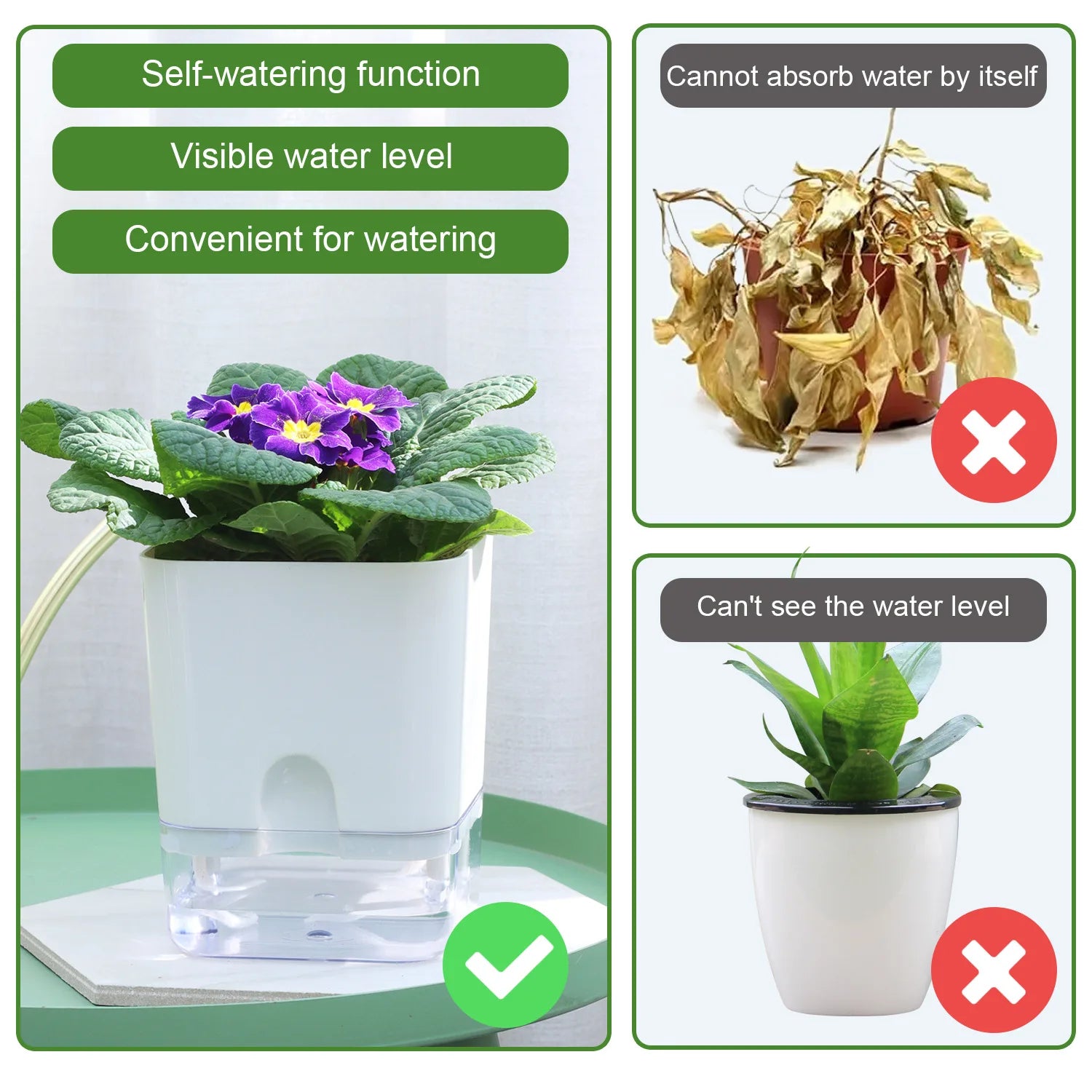 Self Watering Pot Double-Deck Magnetic Plastic Self-Absorbent Cotton Lazy Flower Pot Fashion Flowerpot Home Garden Pots Supplies
