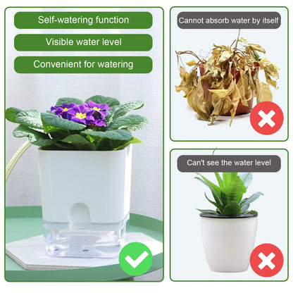 Self Watering Pot Double-Deck Magnetic Plastic Self-Absorbent Cotton Lazy Flower Pot Fashion Flowerpot Home Garden Pots Supplies