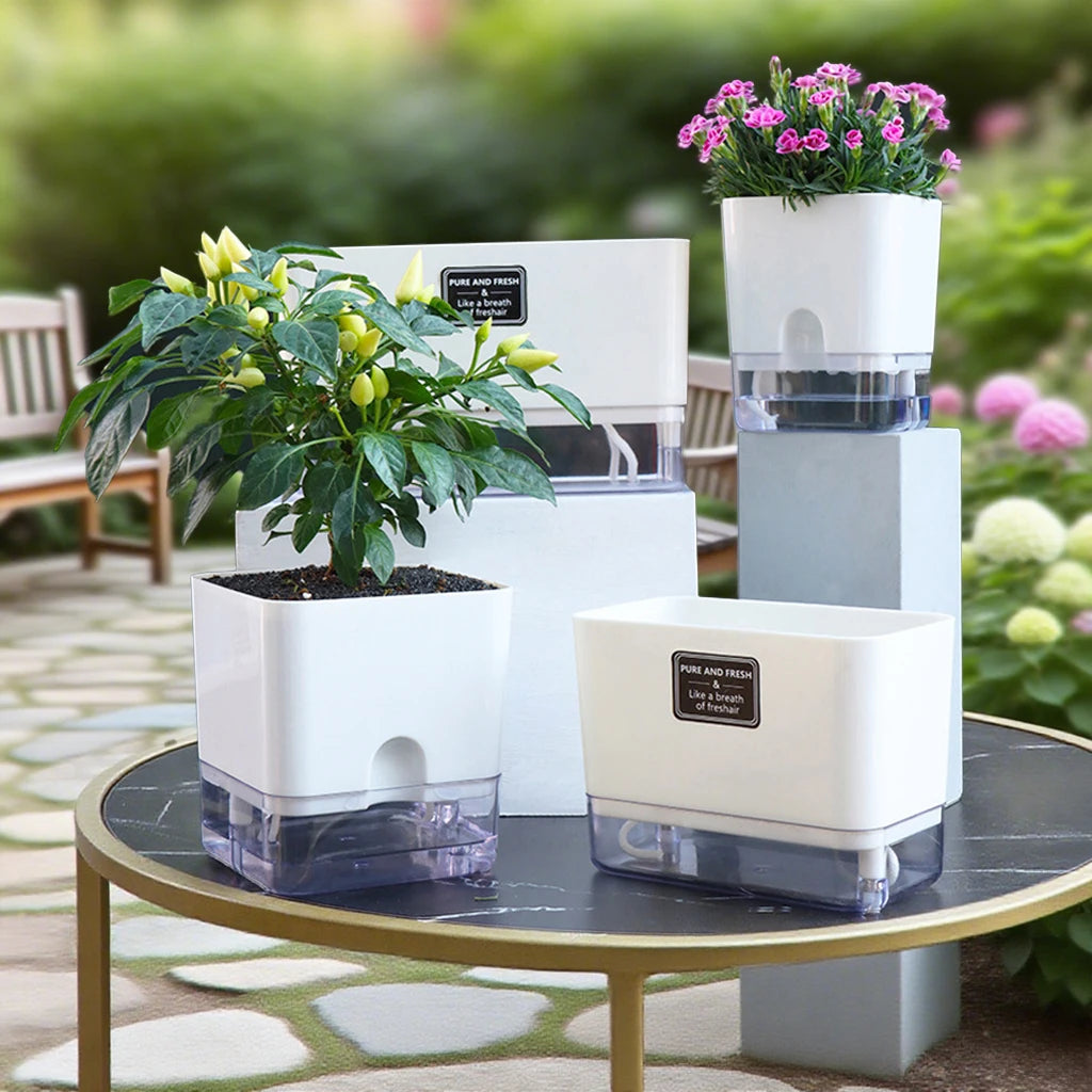 Self Watering Pot Double-Deck Magnetic Plastic Self-Absorbent Cotton Lazy Flower Pot Fashion Flowerpot Home Garden Pots Supplies