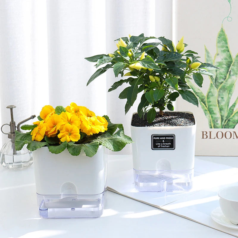Self Watering Pot Double-Deck Magnetic Plastic Self-Absorbent Cotton Lazy Flower Pot Fashion Flowerpot Home Garden Pots Supplies