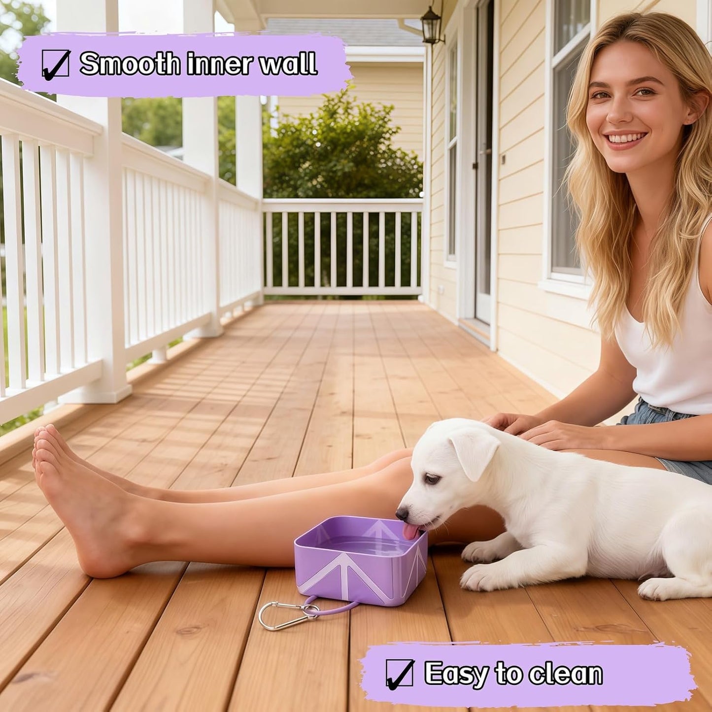 Portable Collapsible Silicone Dog Bowl, 12Oz(350Ml) Foldable Pet Travel Water & Food Dish with Carabiner for Hiking, Camping. Leakproof, Portable Food & Water Container for Dogs & Cats, Purple