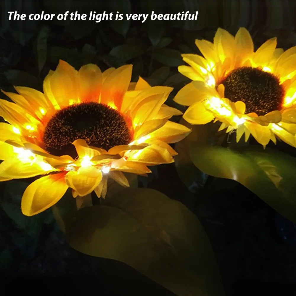 2 Packs Solar Garden Lights LED Outdoor Waterproof Decorative Sunflower Ornaments Stake Lights for Pathway Landscape Lamp Patio Fence Yard Lighting Outdoor Decor