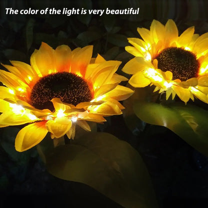2 Packs Solar Garden Lights LED Outdoor Waterproof Decorative Sunflower Ornaments Stake Lights for Pathway Landscape Lamp Patio Fence Yard Lighting Outdoor Decor