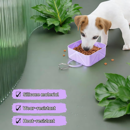 Portable Collapsible Silicone Dog Bowl, 12Oz(350Ml) Foldable Pet Travel Water & Food Dish with Carabiner for Hiking, Camping. Leakproof, Portable Food & Water Container for Dogs & Cats, Purple
