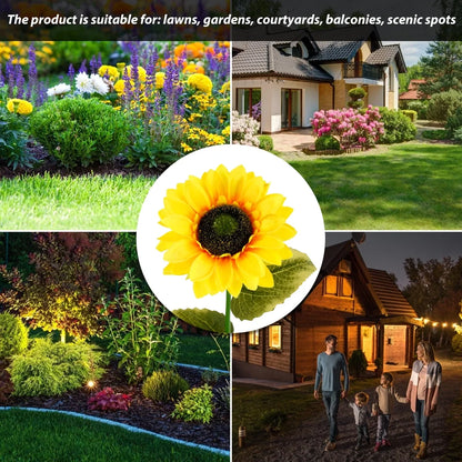 2 Packs Solar Garden Lights LED Outdoor Waterproof Decorative Sunflower Ornaments Stake Lights for Pathway Landscape Lamp Patio Fence Yard Lighting Outdoor Decor