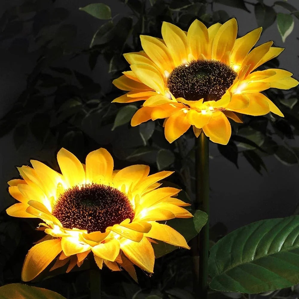 2 Packs Solar Garden Lights LED Outdoor Waterproof Decorative Sunflower Ornaments Stake Lights for Pathway Landscape Lamp Patio Fence Yard Lighting Outdoor Decor